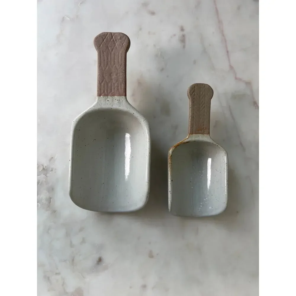 Ceramic Kitchen Scoop Set Large and Small Dishwasher Safe Farmhouse Decor